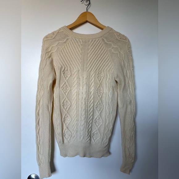 Saks Fifth Avenue Wool/Cashmere Ivory Cable Knit Sweater | Size Small - Picture 4 of 6